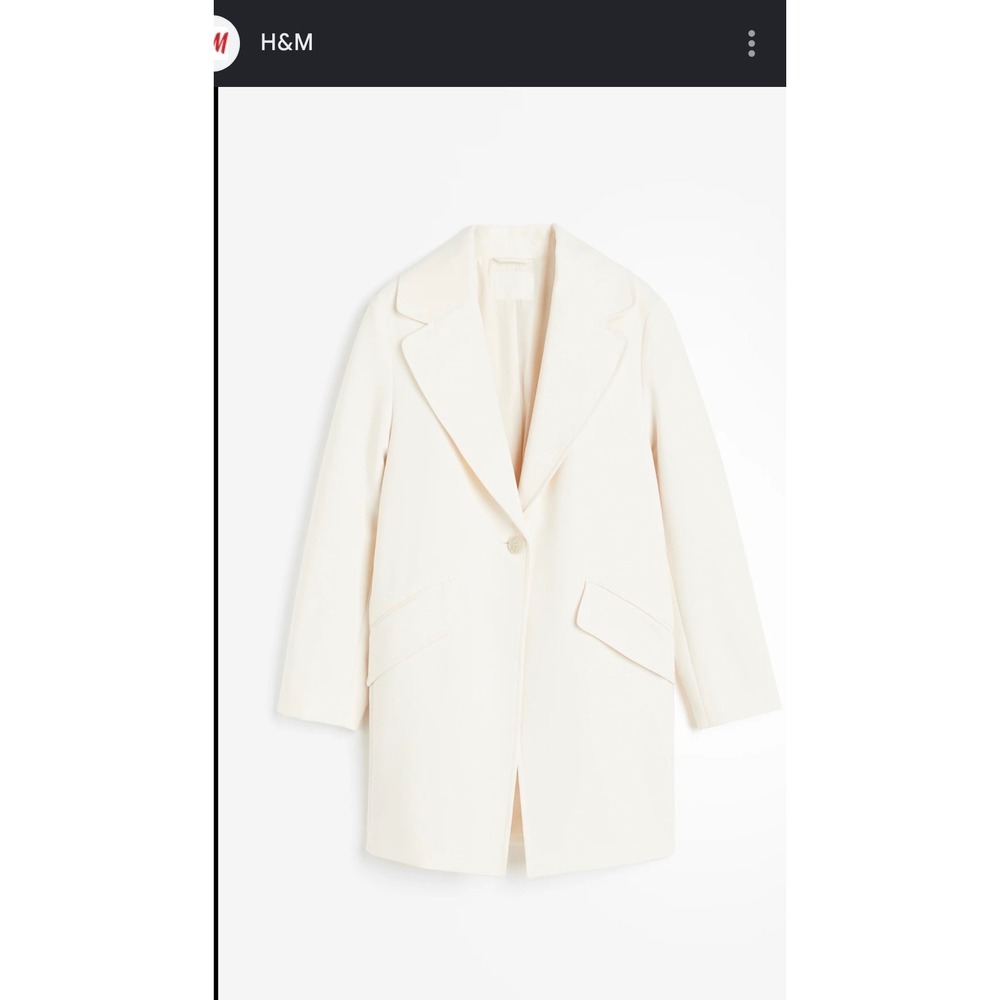 HM Women Cream Single Breasted Longline‎ Blazer Jacket Size M New With Tags